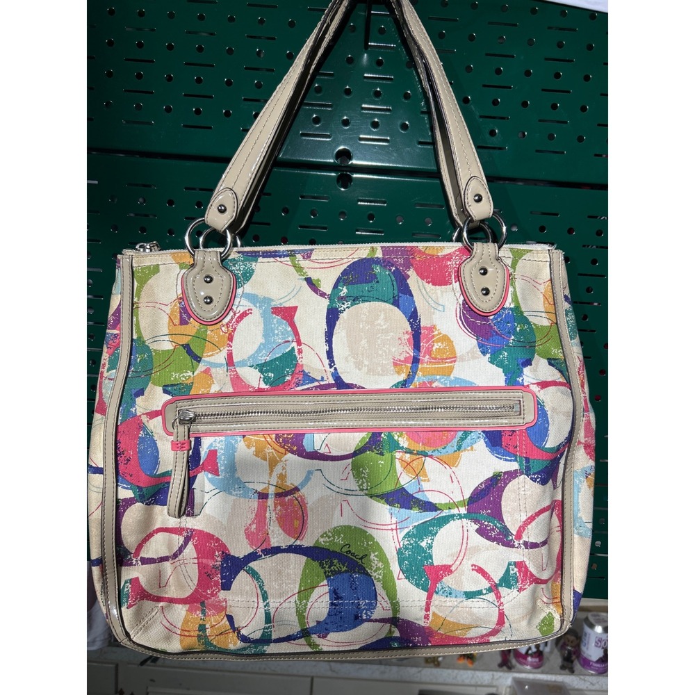 Coach Poppy Multi Color Graffiti Signature Canvas Tote Bag